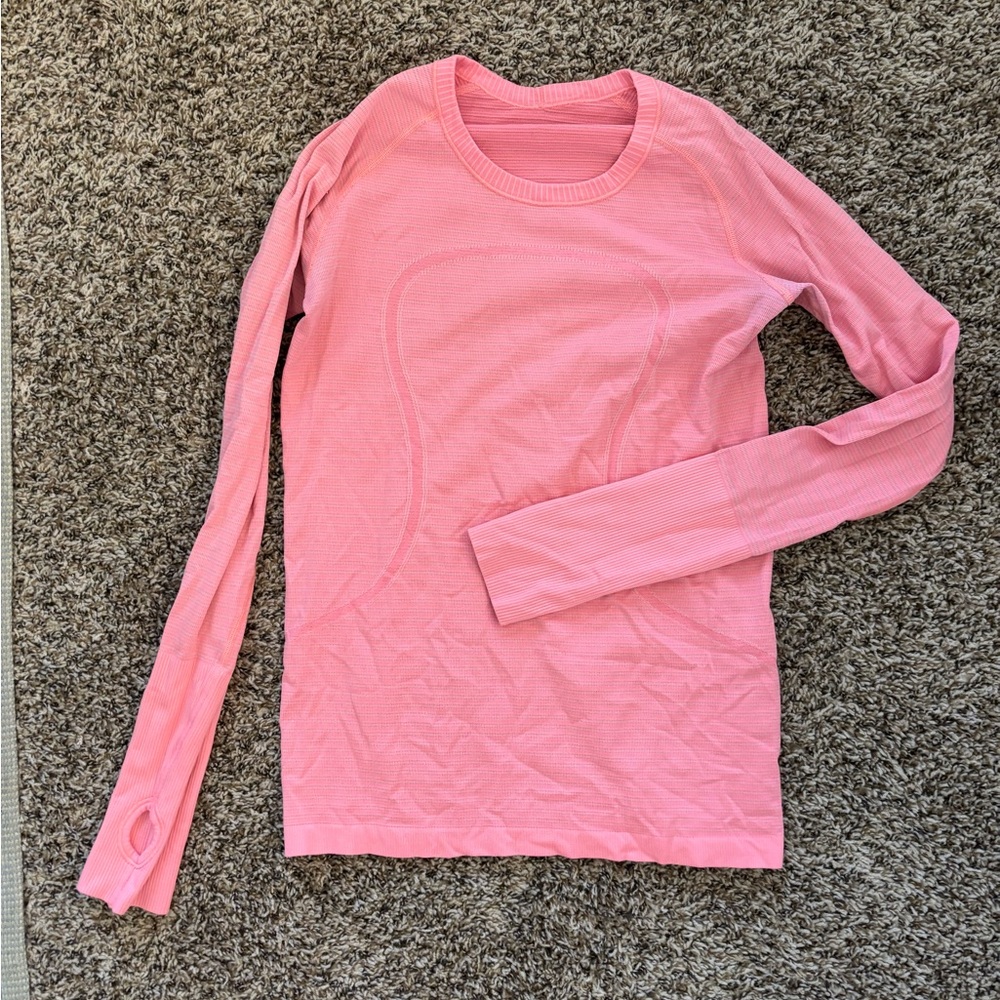 lululemon athletica Coral Pink Long Sleeve Crew Top